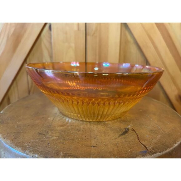 Jeanette Anniversary Serving Bowl Marigold Carnival Glass Iridescent Vintage (84 - Picture 4 of 11